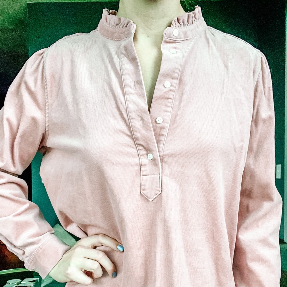 Banana Republic Blush Pink Ruffle Corduroy Shirt